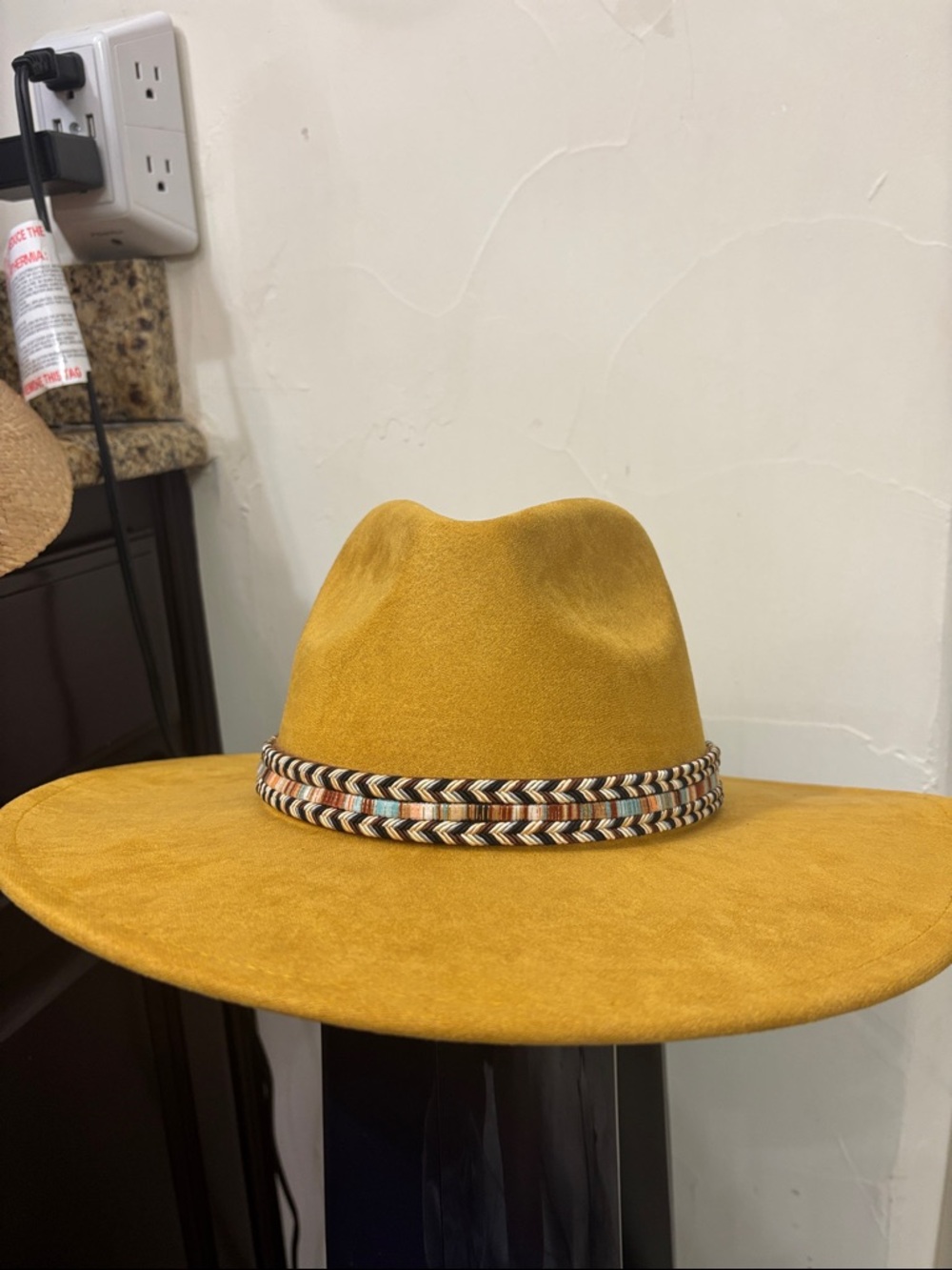 Wide Brim Mustard Yellow Fedora Hat with Braided Band